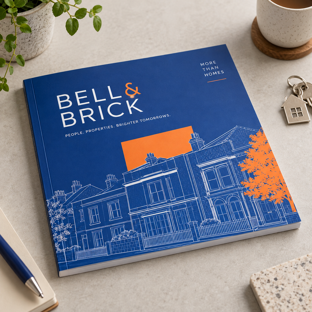 210 x 210 mm Square Perfect Bound Books & Brochures: BELL & BRICK estate agency example artwork