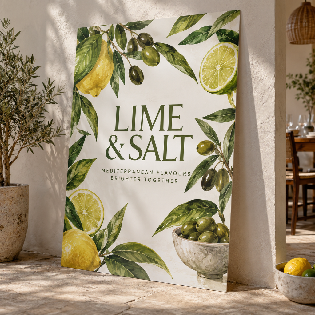 40 x 60 Posters: LIME & SALT Mediterranean restaurant example artwork