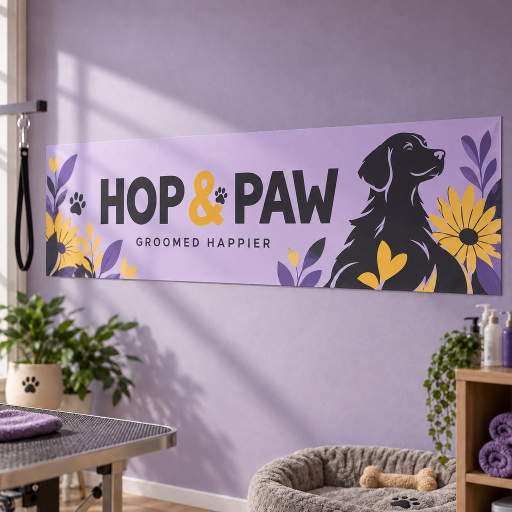 A1 Strip Posters: HOP & PAW pet grooming salon example artwork