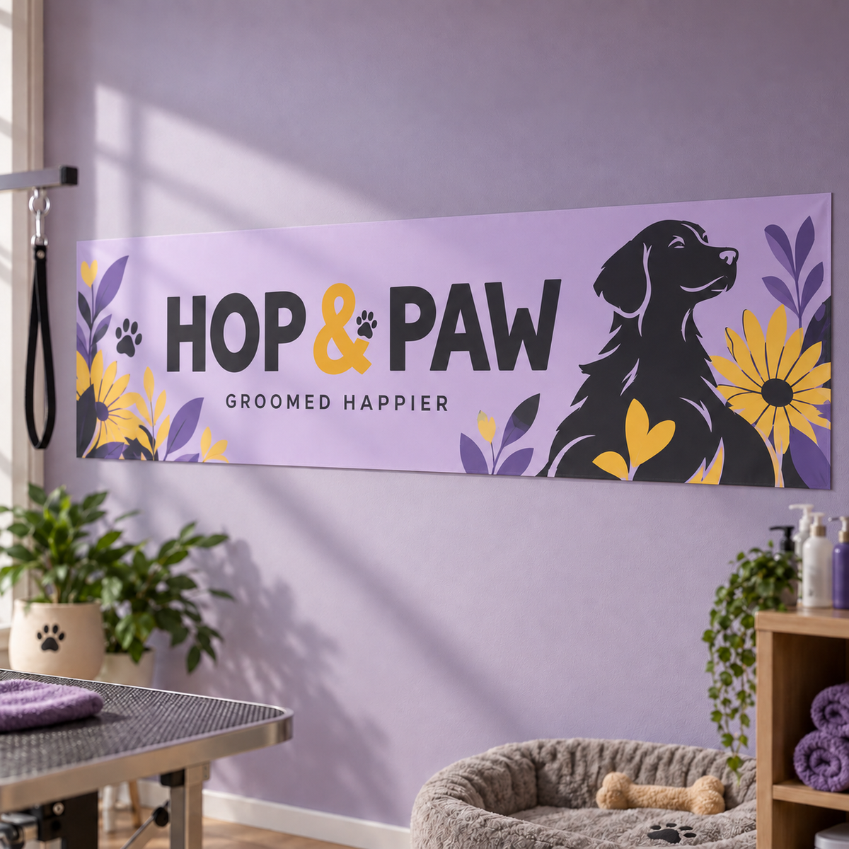 A1 Strip Posters: HOP & PAW pet grooming salon example artwork