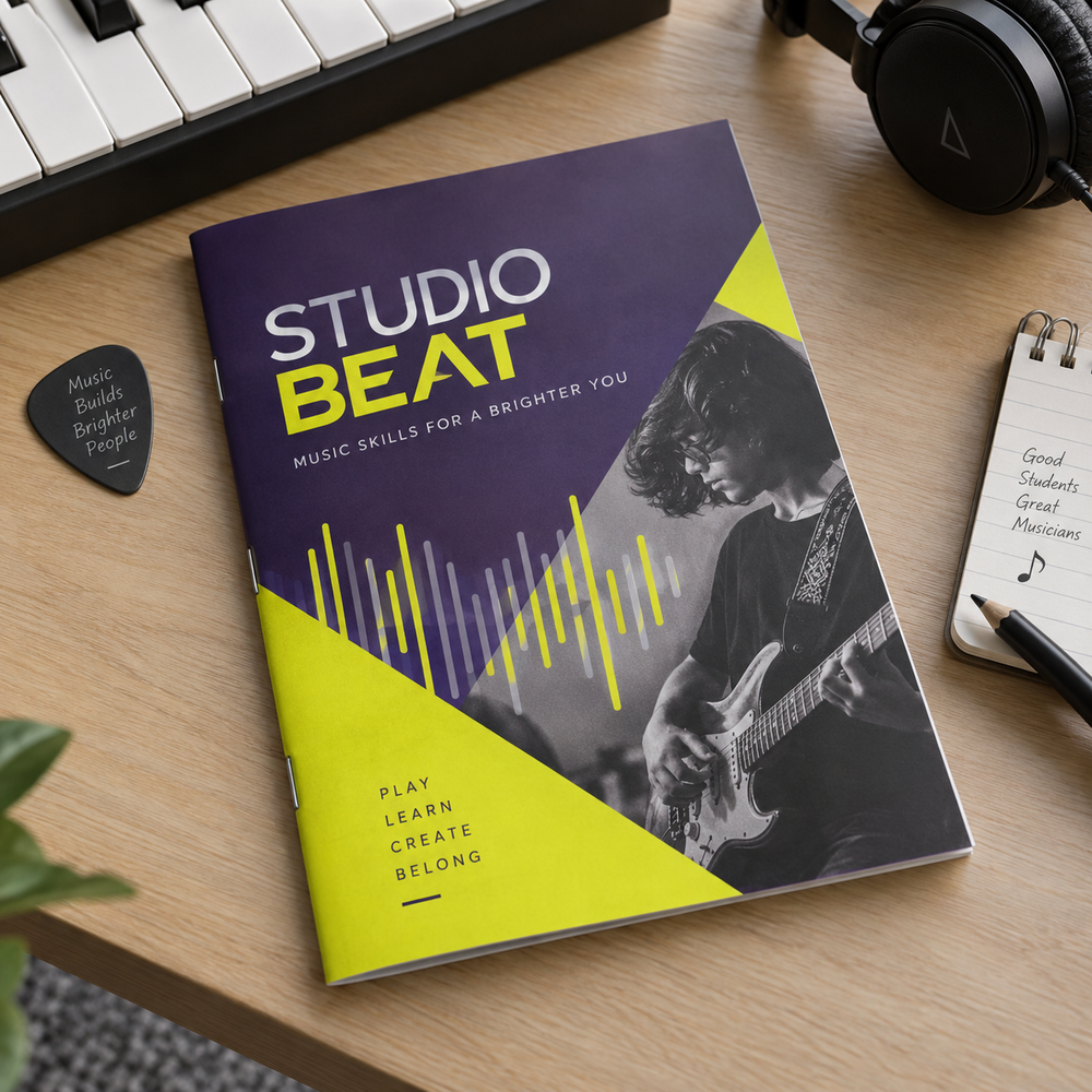 A5 Stapled Brochures: STUDIO BEAT music school example artwork