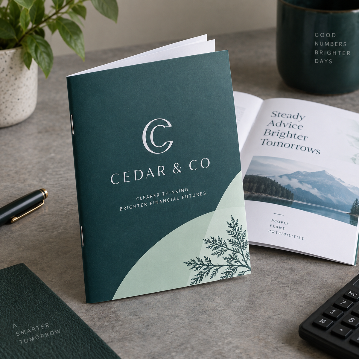 A6 Stapled Brochures: CEDAR & CO accountant example artwork