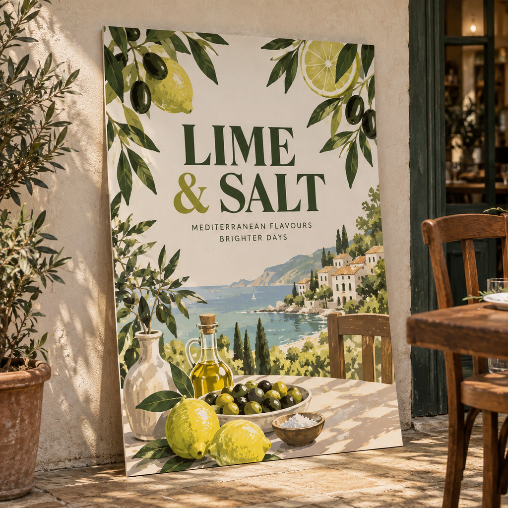 B0 Posters: LIME & SALT Mediterranean restaurant example artwork