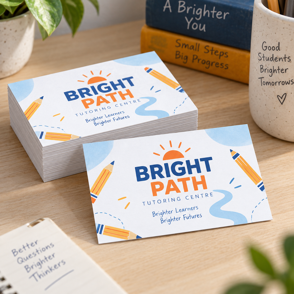 Cheap Business Cards: BRIGHT PATH tutoring centre example artwork
