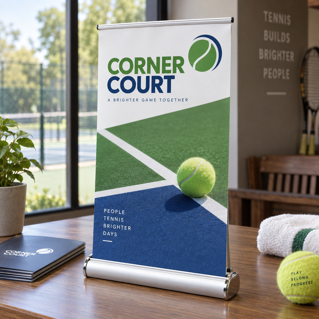 Desktop Roller Banners: CORNER COURT tennis club example artwork