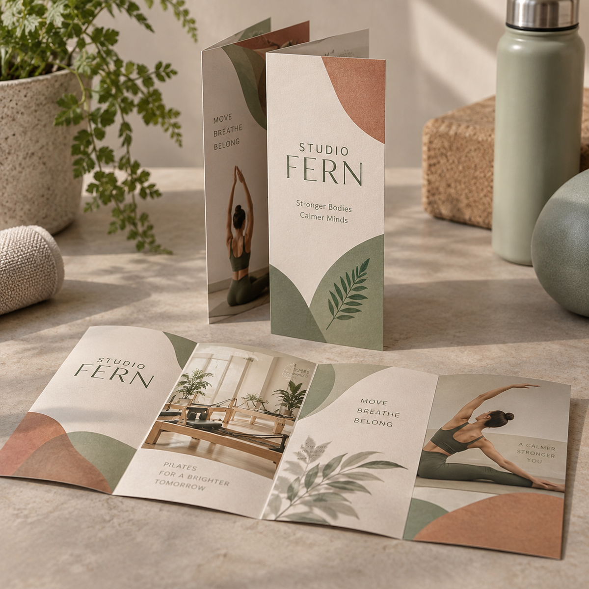 Double Parallel Fold Flyers & Leaflets: STUDIO FERN pilates studio example artwork