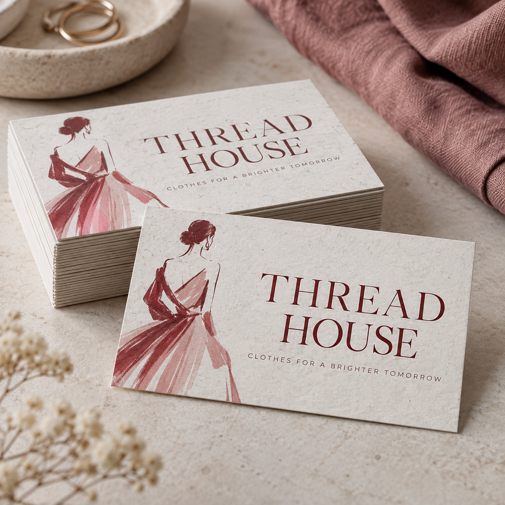 Eco-Friendly Business Cards: THREAD HOUSE clothing boutique example artwork