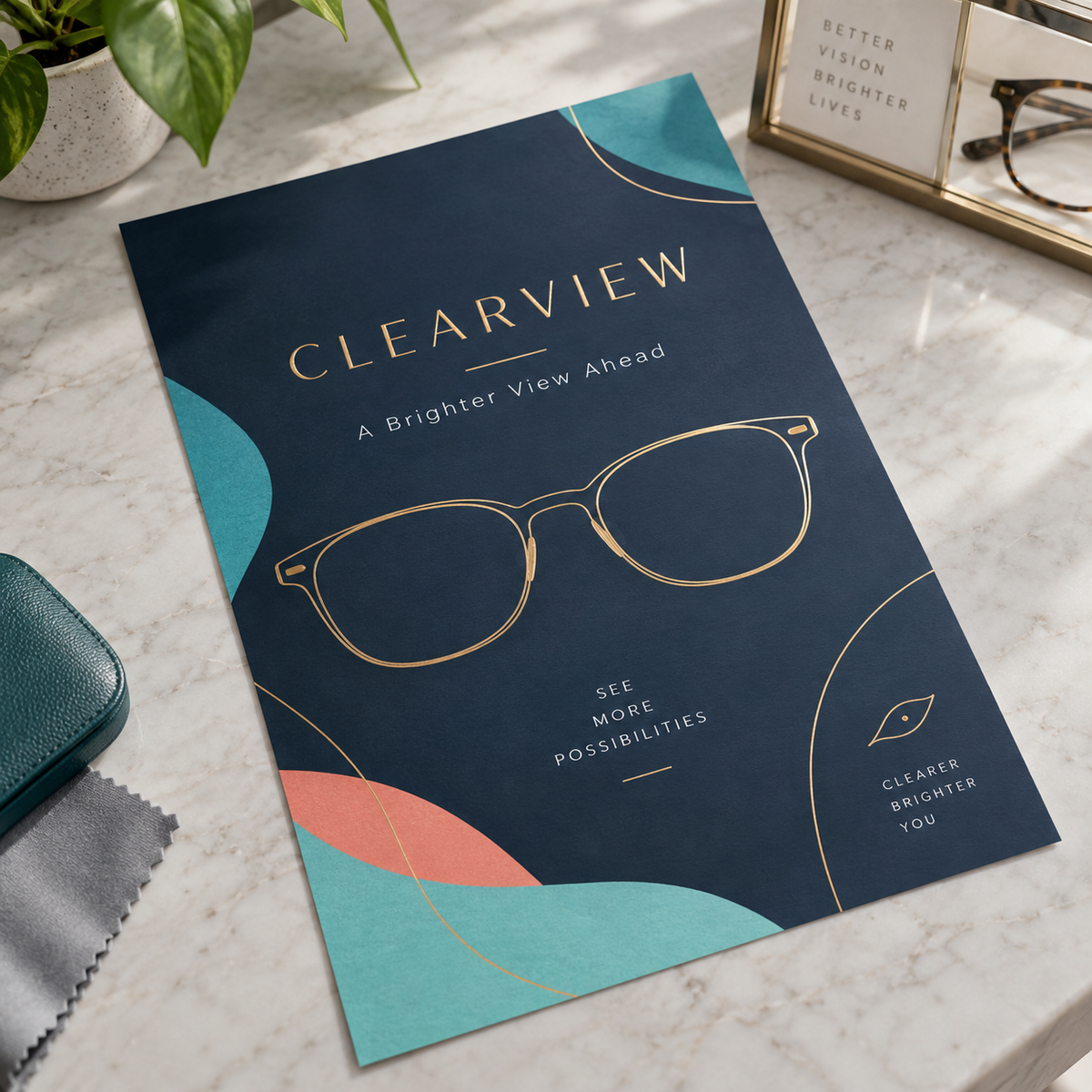 Foil Flyers & Leaflets: CLEARVIEW optician example artwork