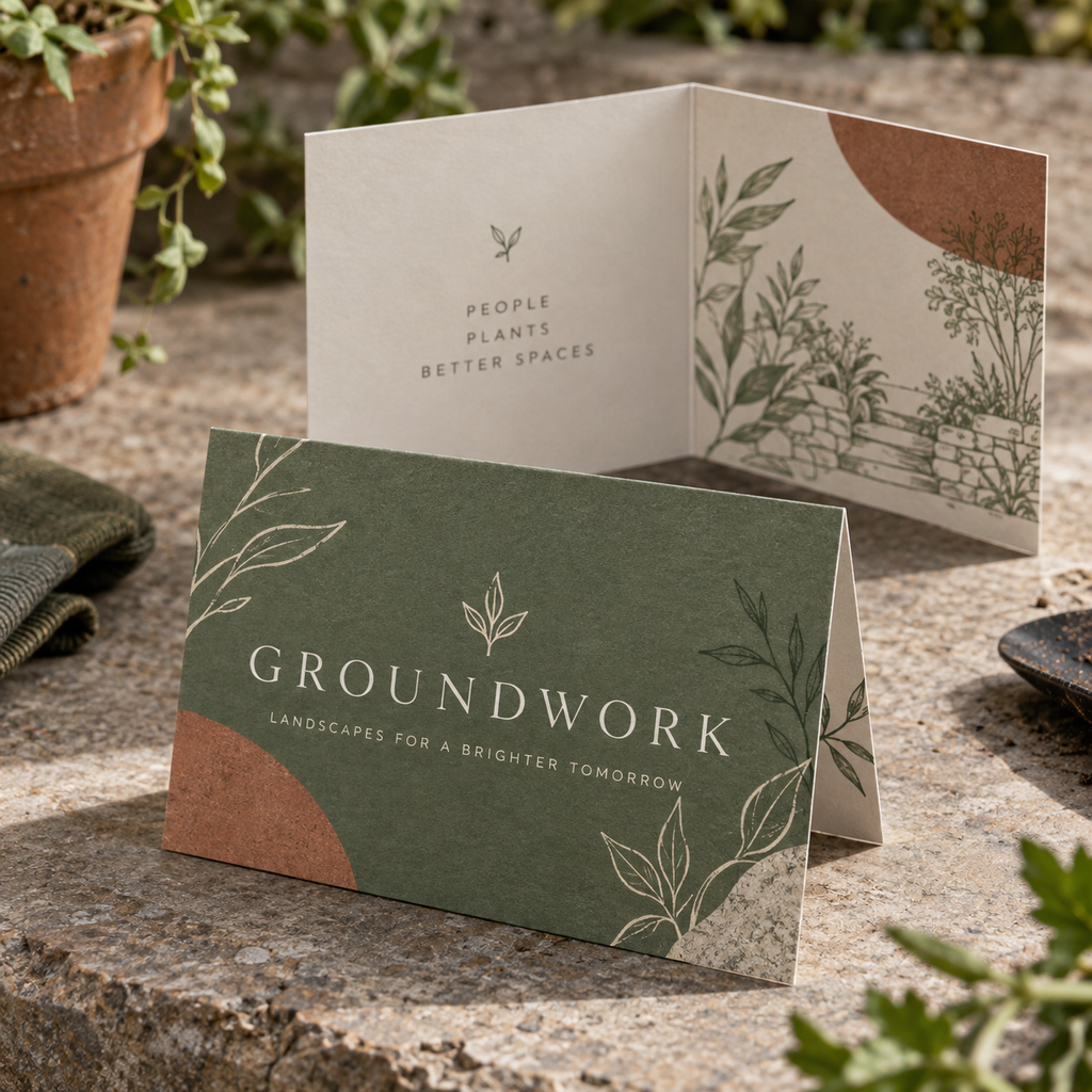 Folded Business Cards: GROUNDWORK landscape gardener example artwork