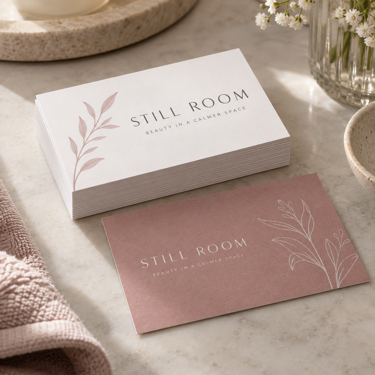 FSC Certified Business Cards: STILL ROOM beauty salon example artwork