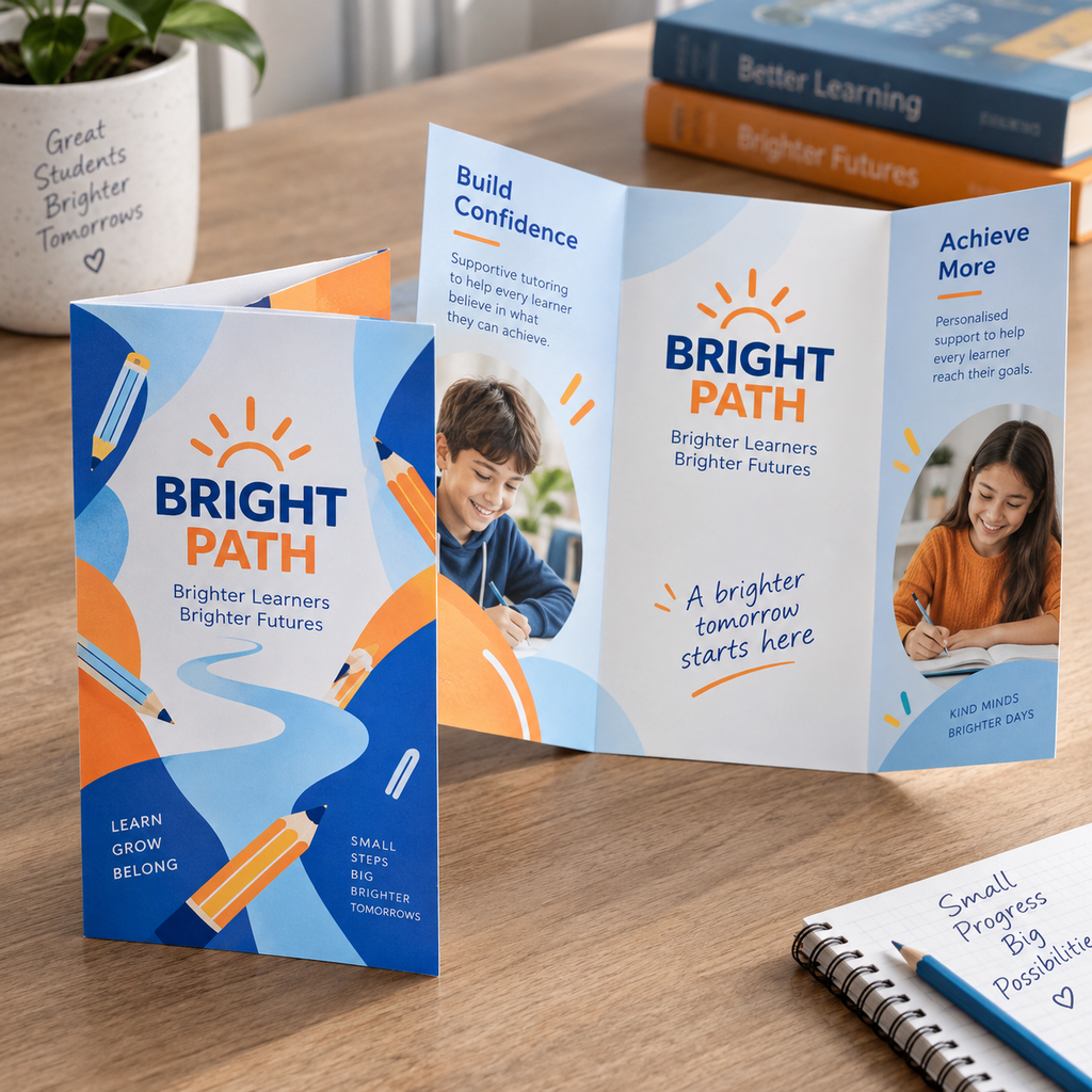 Gate Fold Flyers & Leaflets: BRIGHT PATH tutoring centre example artwork