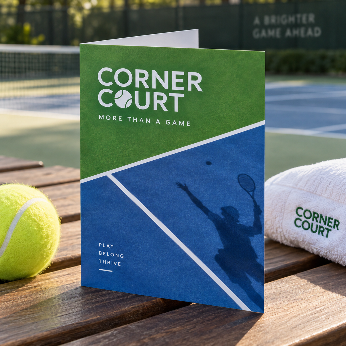Half Fold Flyers & Leaflets: CORNER COURT tennis club example artwork