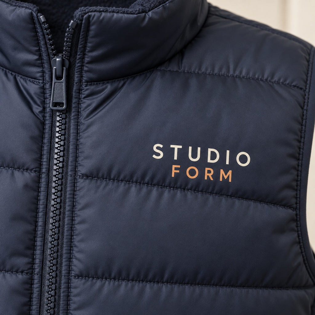 Branded Gilets material and construction close-up