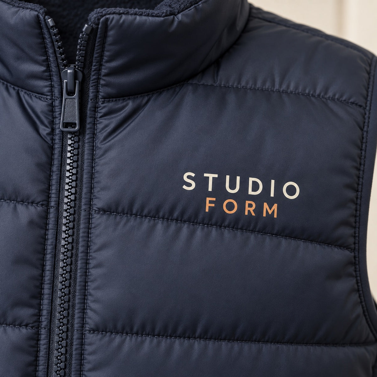 Branded Gilets material and construction close-up