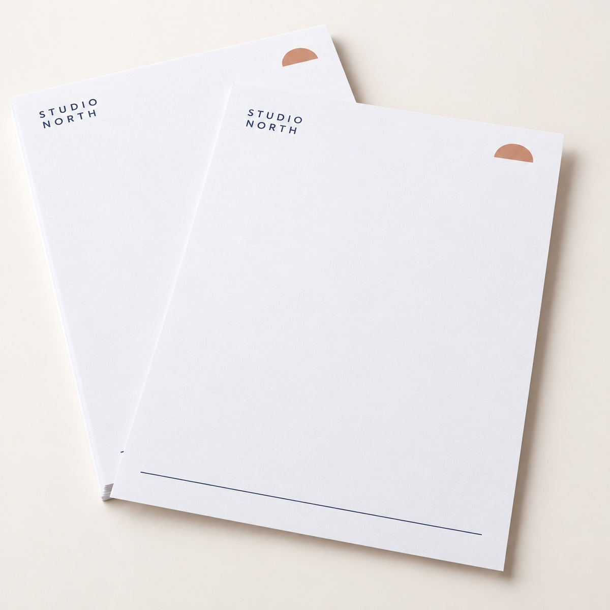 Printed A4 letterheads with original navy and apricot stationery design