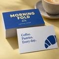 Laminated Business Cards with example artwork for a fictional coffee shop