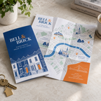 Map Fold Flyers & Leaflets: BELL & BRICK estate agency example artwork