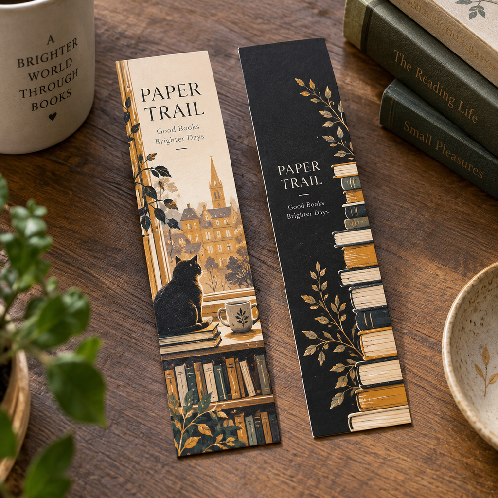 Matt Laminated Bookmarks: PAPER TRAIL bookshop example artwork