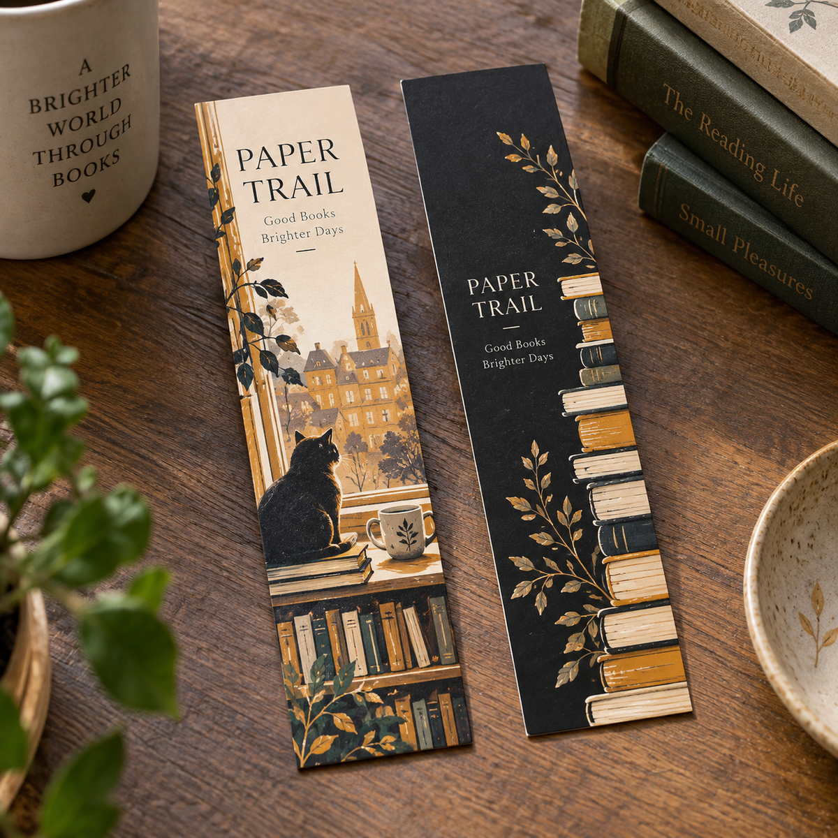 Matt Laminated Bookmarks: PAPER TRAIL bookshop example artwork