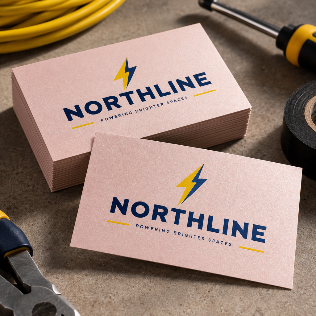 Metallic Business Cards: NORTHLINE electrician example artwork