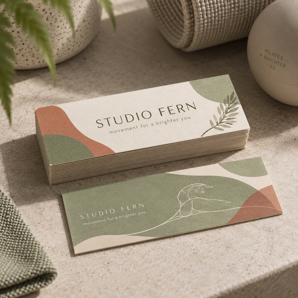 Mini Business Cards: STUDIO FERN pilates studio example artwork