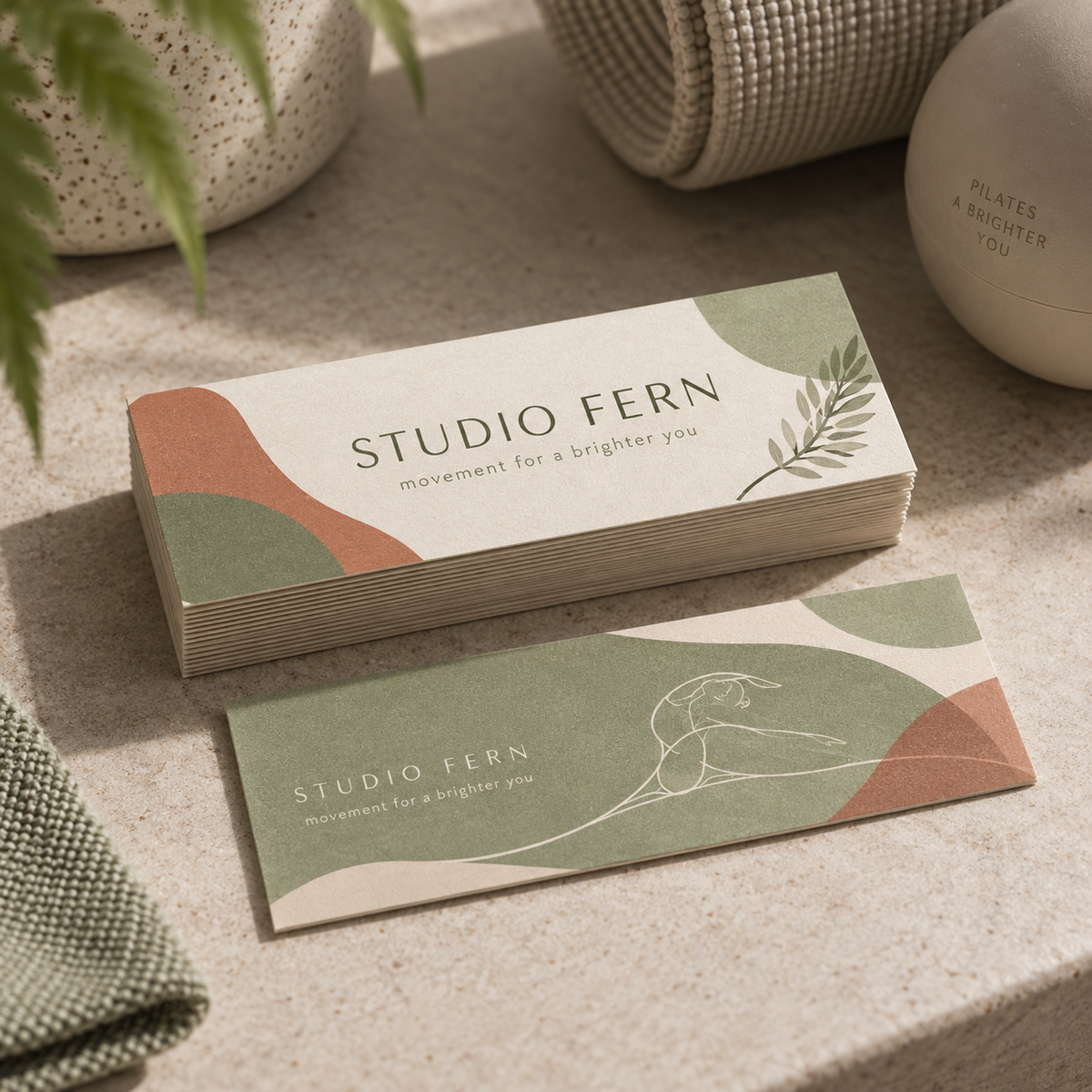 Mini Business Cards: STUDIO FERN pilates studio example artwork