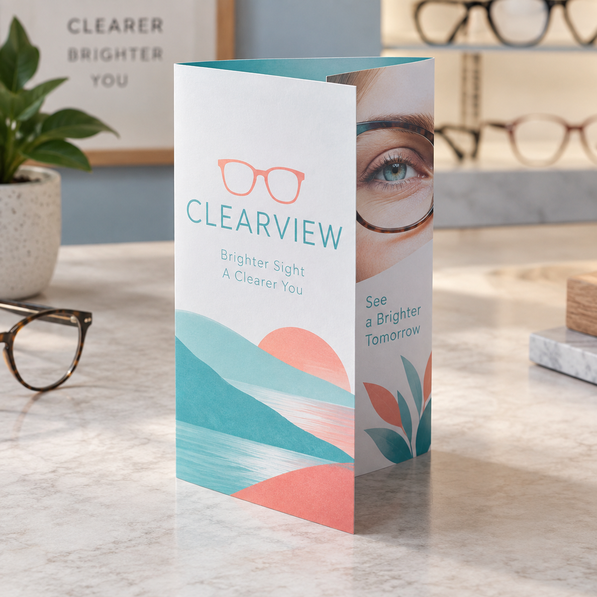 Roll Fold Flyers & Leaflets: CLEARVIEW optician example artwork