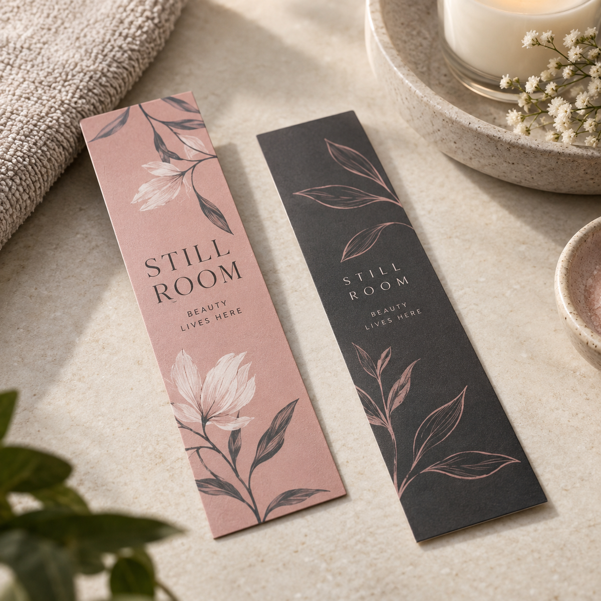 Silk Bookmarks: STILL ROOM beauty salon example artwork