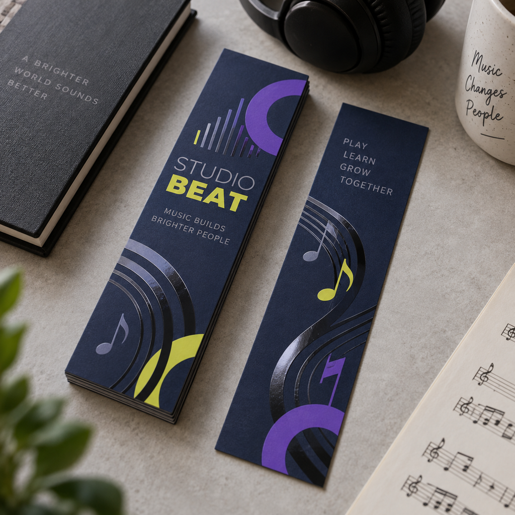 Spot UV Bookmarks: STUDIO BEAT music school example artwork