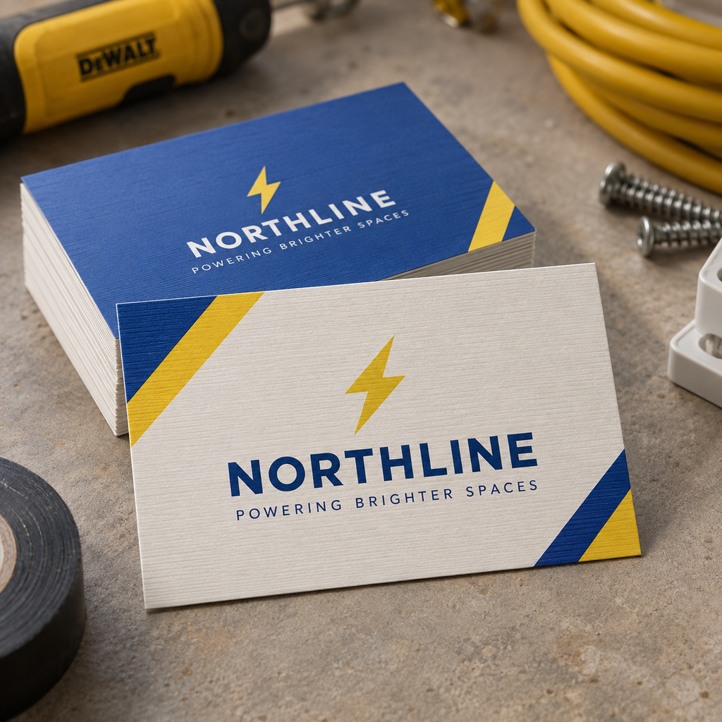 Textured Business Cards: NORTHLINE electrician example artwork