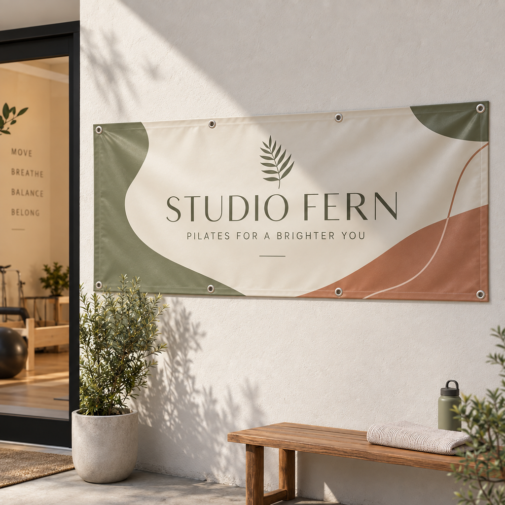 Vinyl Banners: STUDIO FERN pilates studio example artwork